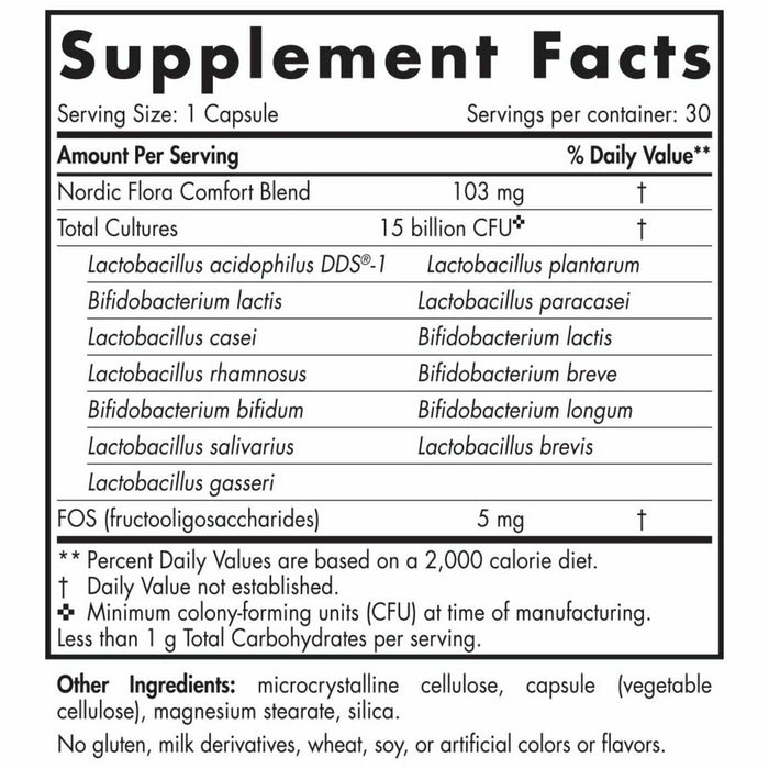 Supplement Facts, Nordic Naturals. Nordic Flora Probiotic Comfort 30 Caps