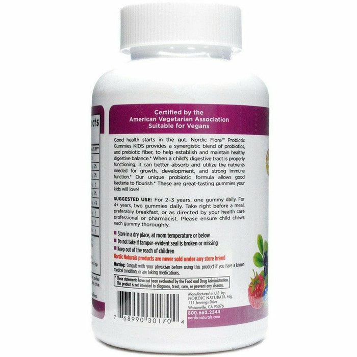 Nordic Naturals Probiotic Kids 60 gummies label information panel