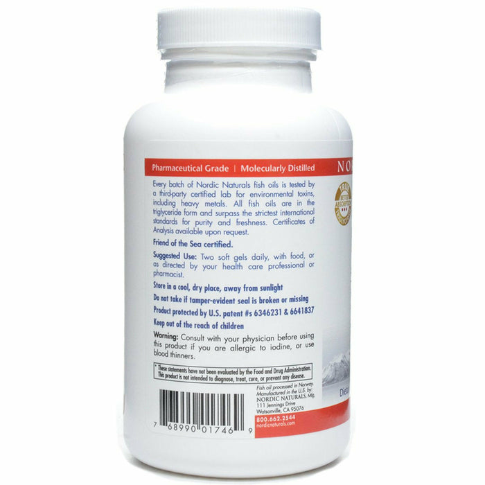 Nordic Naturals ProDHA Xtra 1000 mg Strawberry 120 softgels label information panel