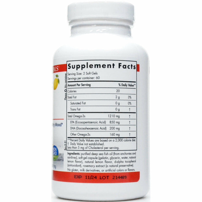 Nordic Naturals ProEPA Lemon 120 softgels supplement facts label