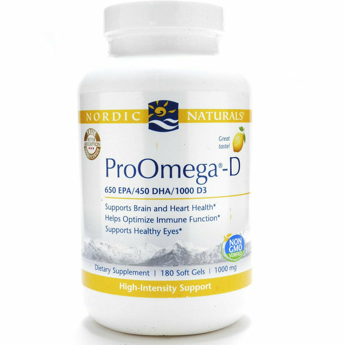 Nordic Naturals ProOmega-D 1000 mg, 180 softgels, front of bottle