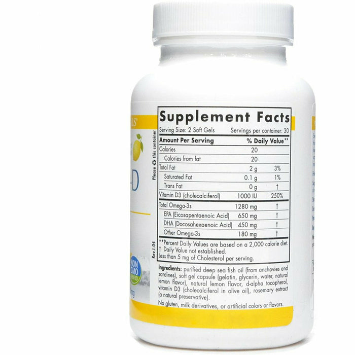 Nordic Naturals ProOmega-D Lemon 1000 mg 60 softgels supplement facts label