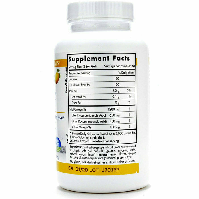 Nordic Naturals ProOmega Lemon 120 softgels supplement facts label