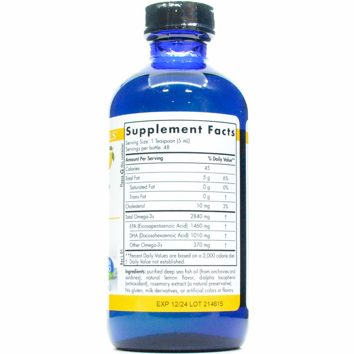 Nordic Naturals ProOmega Lemon 8 fl oz supplement facts label