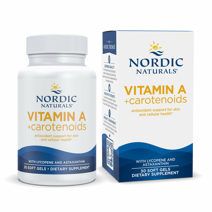 Nordic Naturals Vitamin A + Carotenoids, 30 softgels, front of bottle