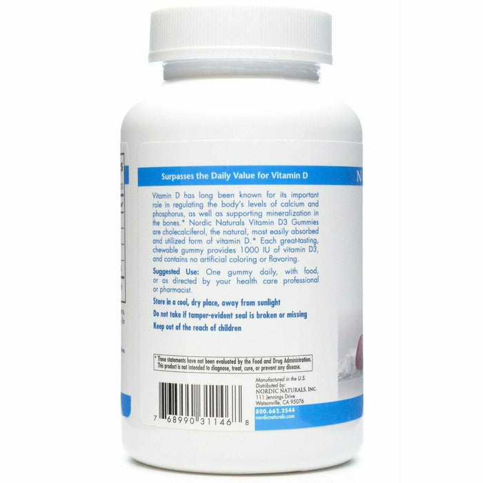 Nordic Naturals Vitamin D3 1000 IU 120 gummies label information panel