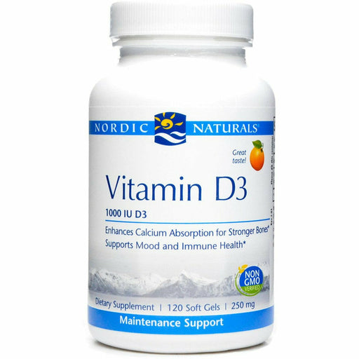 Nordic Naturals Vitamin D3 1000 IU Orange, 120 softgels, front of bottle