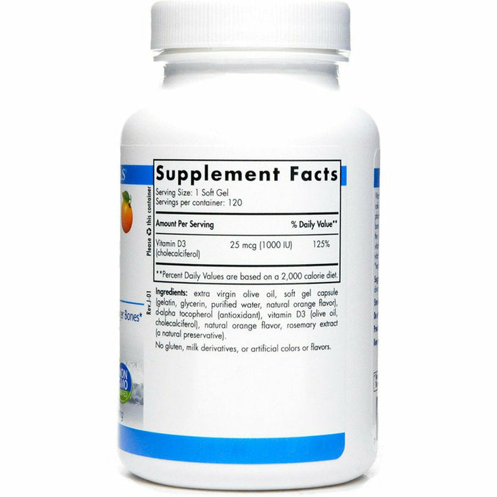 Vitamin D3 Orange Flavor 250 mg 120 gels by Nordic Naturals Supplement Facts Label