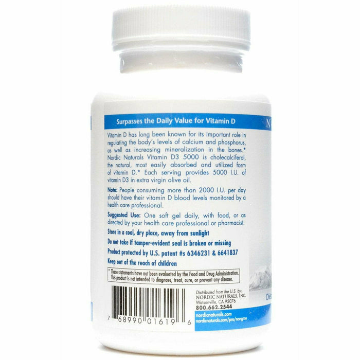 Product label image of Vitamin D3 5000 IU 120 gels by Nordic Naturals