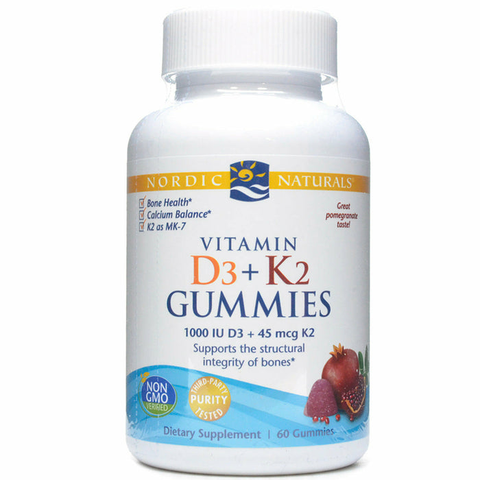 Nordic Naturals Vitamin D3 + K2, 60 gummies, front of bottle