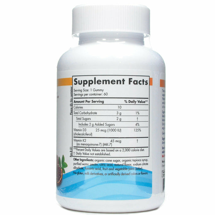 Vitamin D3 + K2 60 Gummies By Nordic Naturals Supplement Facts Label
