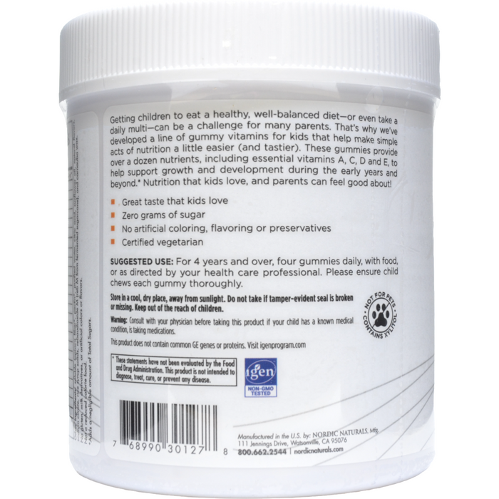 Nordic Naturals Zero Sugar Kids Multi 120 gummies suggested use label