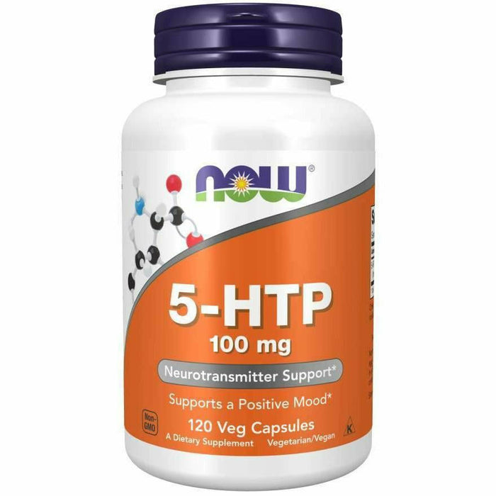 NOW 5-HTP 100 mg, 120 veg capsules, front of bottle