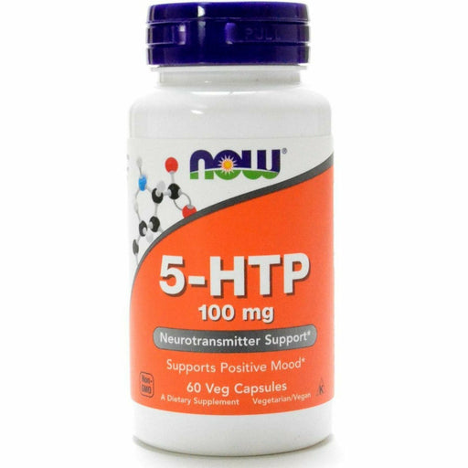 NOW 5-HTP 100 mg, 60 veg capsules, front of bottle