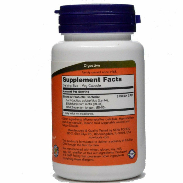 NOW 8 Billion Acidophilus & Bifidus 60 capsules supplement facts label