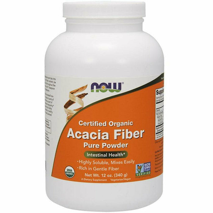 NOW Acacia Fiber Organic Powder, 12 oz, front of jar