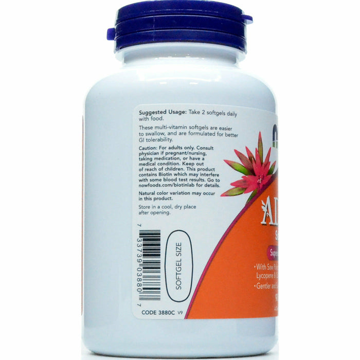 NOW Adam Men's Multi 90 softgels suggested use label