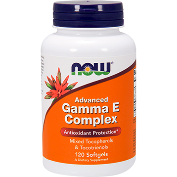 NOW Advanced Gamma E Complex, 120 softgels, front of bottle