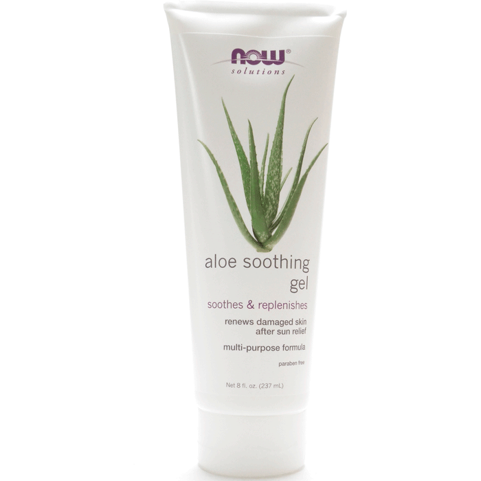 NOW Aloe Soothing Gel, 8 oz, front of tube