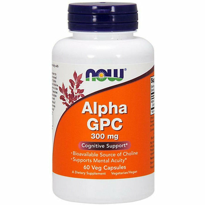 NOW Alpha GPC 300 mg, 60 veg capsules, front of bottle