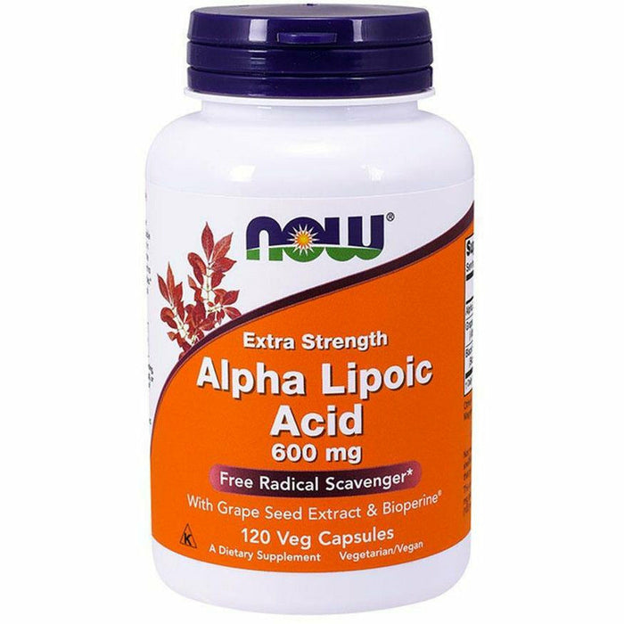 NOW Alpha Lipoic Acid 600 mg, 120 veg capsules, front of bottle