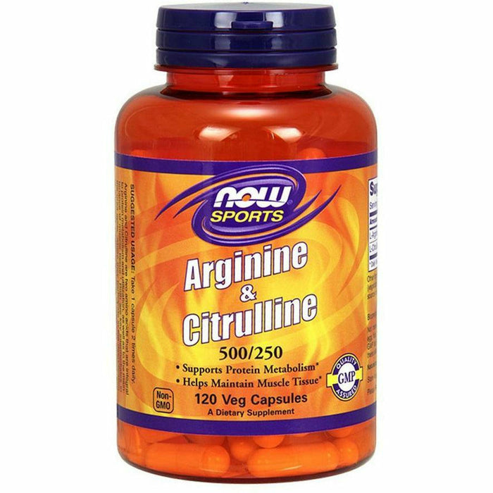NOW Arginine & Citrulline, 120 capsules, front of bottle