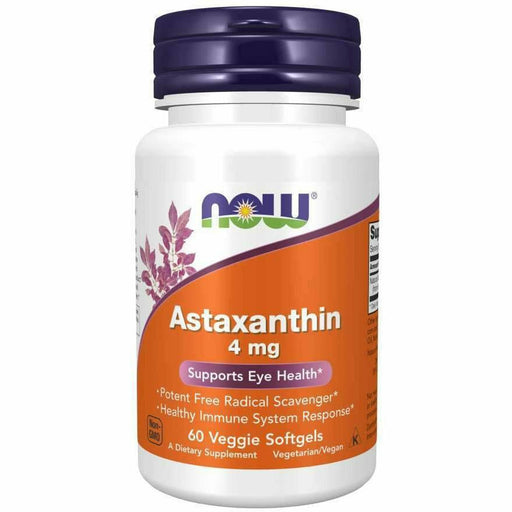 NOW Astaxanthin 4 mg, 60 softgels, front of bottle