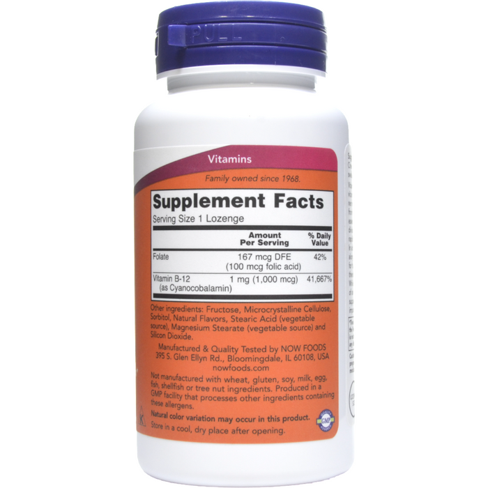 NOW B-12 1000 mcg 250 lozenges supplement facts label
