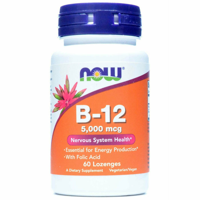 NOW B-12 5000 mcg, 60 lozenges, front of bottle