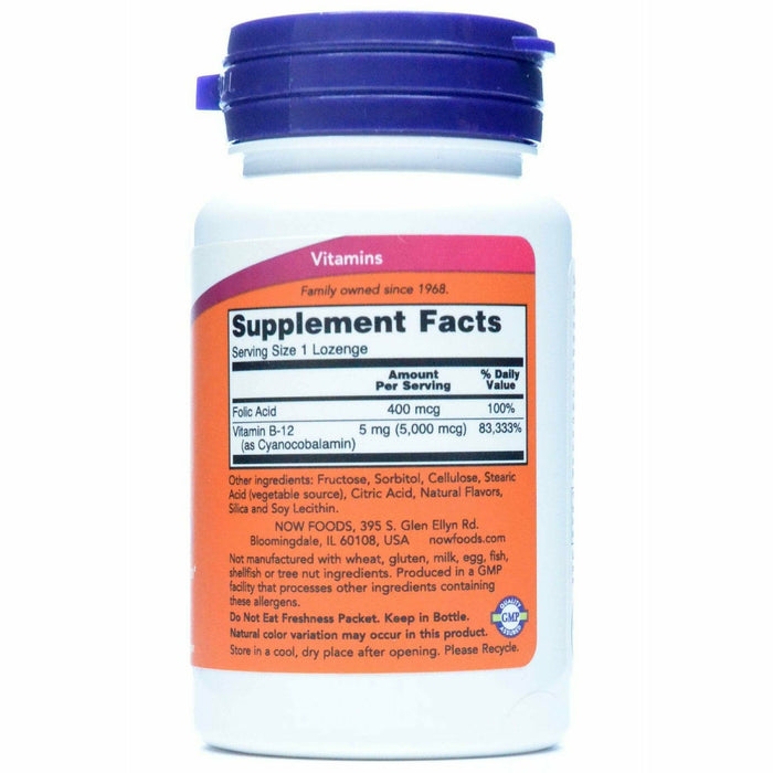 NOW B-12 5000 mcg 60 lozenges supplement facts label