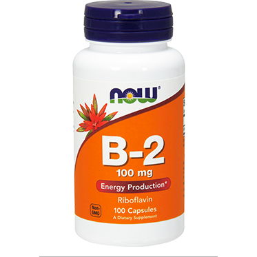 NOW B2 100 mg, 100 capsules, front of bottle
