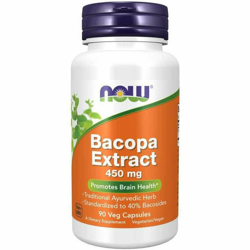 NOW Bacopa Extract 450 mg, 90 veg capsules, front of bottle