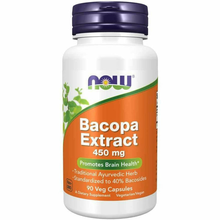 NOW Bacopa Extract 450 mg, 90 veg capsules, front of bottle