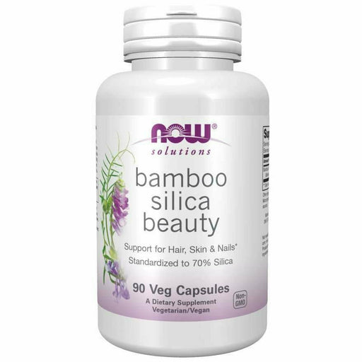 NOW Bamboo Silica Beauty 760 mg, 90 veg capsules, front of bottle