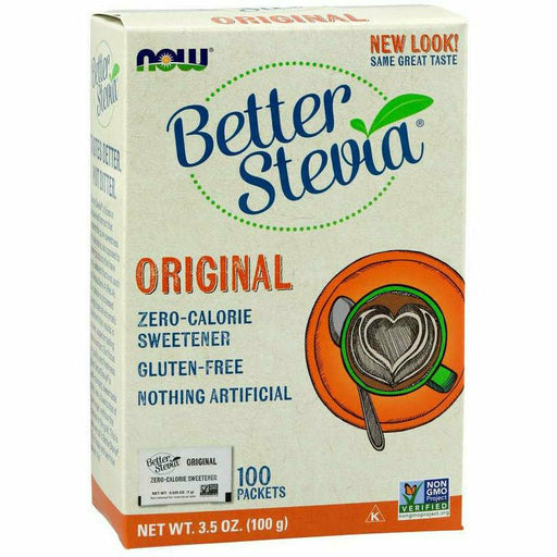 NOW Better Stevia Packets, 100 packets, front of box