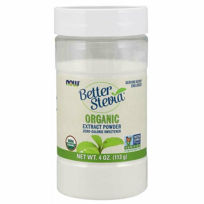 NOW Better Stevia Powder Organic, 4 oz, front of jar
