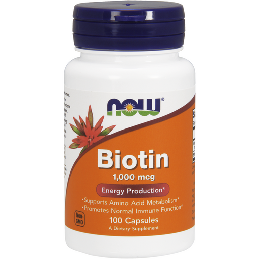 NOW Biotin 1000 mcg, 100 capsules, front of bottle