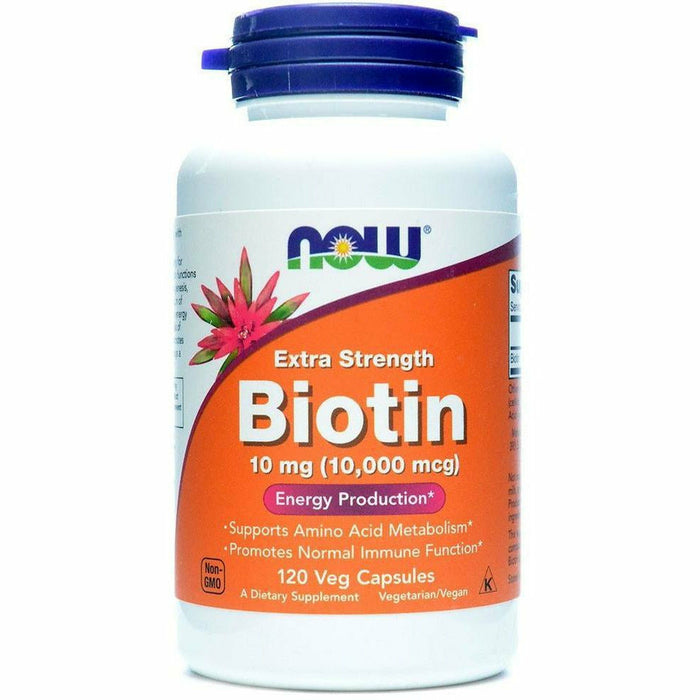 NOW Biotin Extra Strength 10 mg, 120 veg capsules, front of bottle