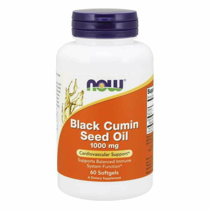 NOW Black Cumin Seed Oil 1000 mg, 60 softgels, front of bottle