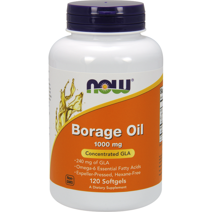 NOW Borage Oil 1000 mg, 120 softgels, front of bottle