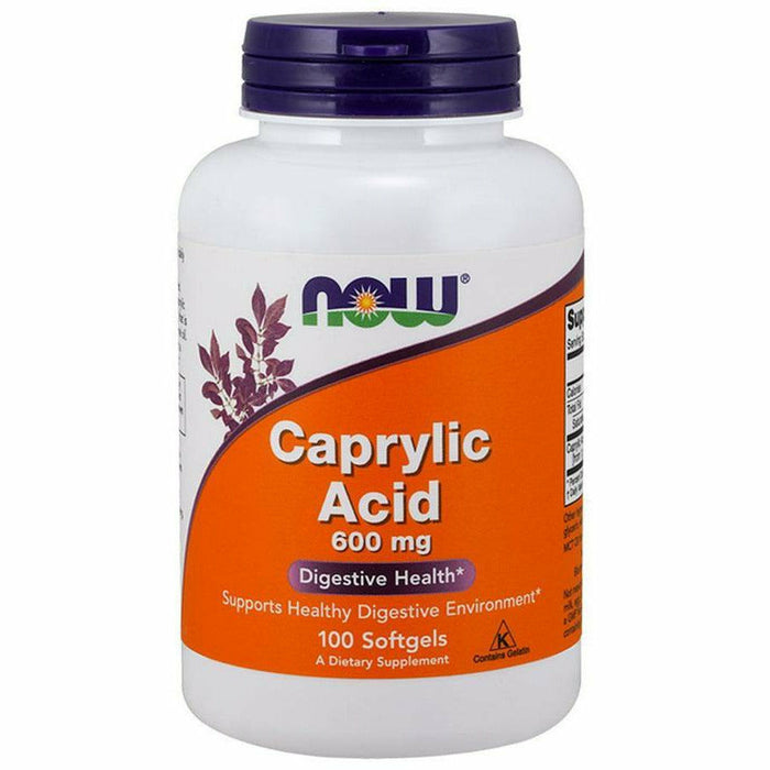 NOW Caprylic Acid 600 mg, 100 softgels, front of bottle