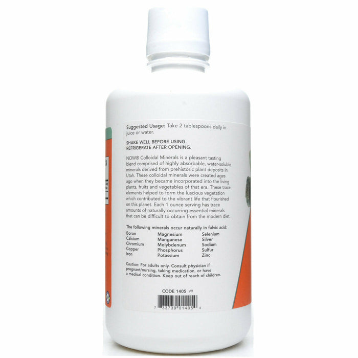 NOW Colloidal Minerals 32 fl oz suggested use label