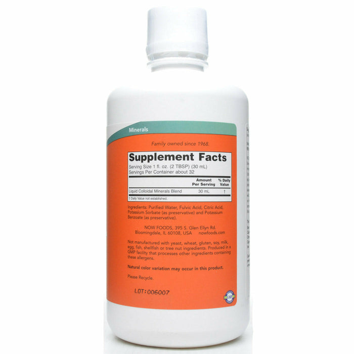 NOW Colloidal Minerals 32 fl oz supplement facts label