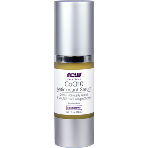 NOW CoQ10 Antioxidant Serum, 1 fl oz, front of pump bottle
