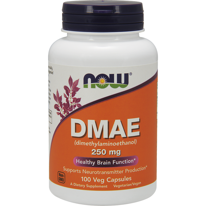 NOW DMAE 250 mg, 100 veg capsules, front of bottle