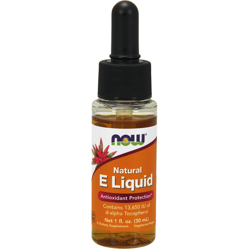 NOW E Liquid with d-alpha Tocopherol, 1 fl oz, front of dropper bottle