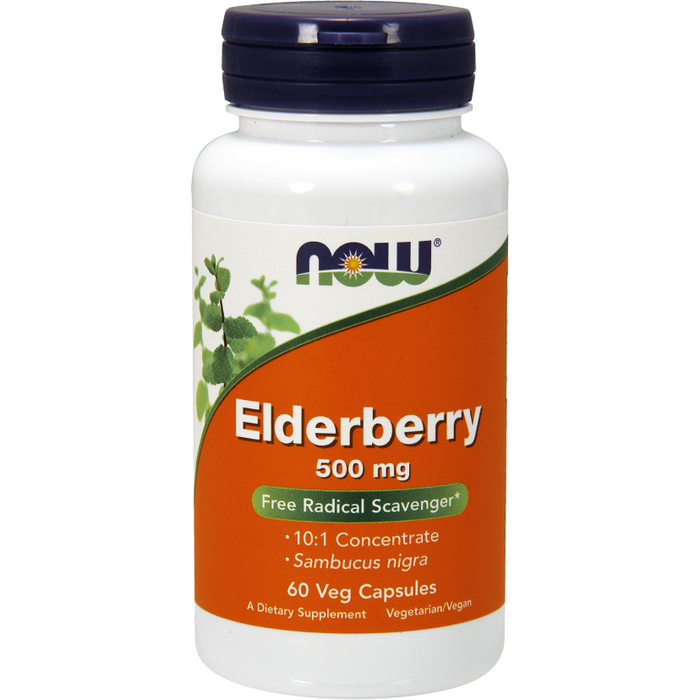 NOW Elderberry 500 mg, 60 veg capsules, front of bottle