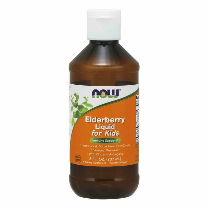 NOW Elderberry Liquid for Kids, 8 fl oz, front of bottle