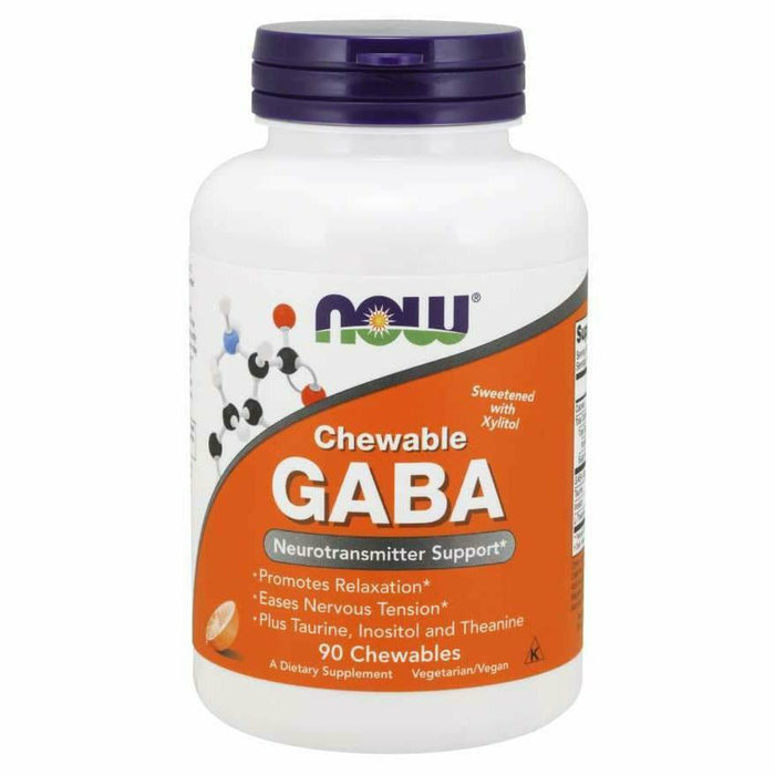 NOW GABA 250 mg, 90 chewable tablets, front of bottle