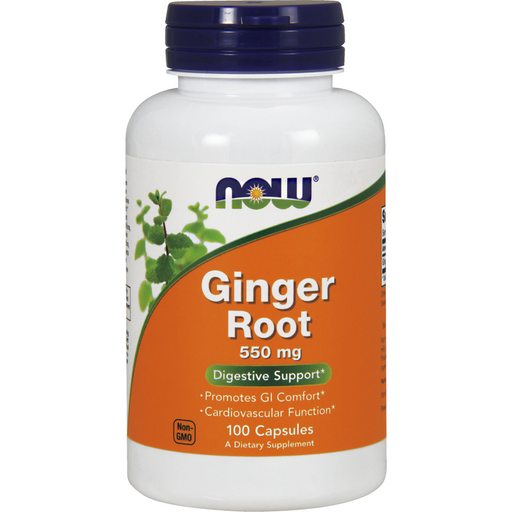 NOW Ginger Root 550 mg, 100 capsules, front of bottle